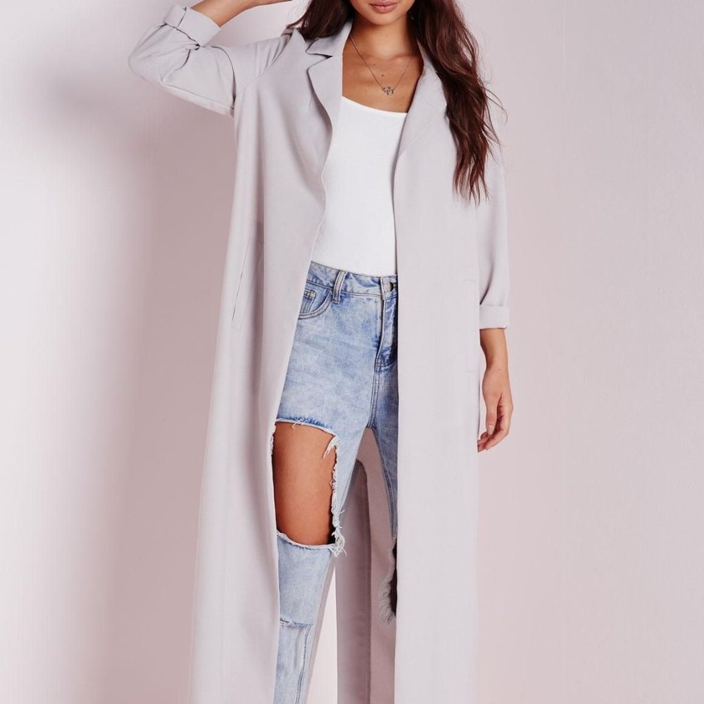 Missguided Grey Long Sleeve Maxi Duster Jacket